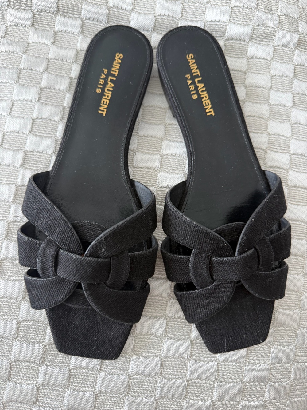 Saint Laurent Black Woven Knot Slide Mules size 39